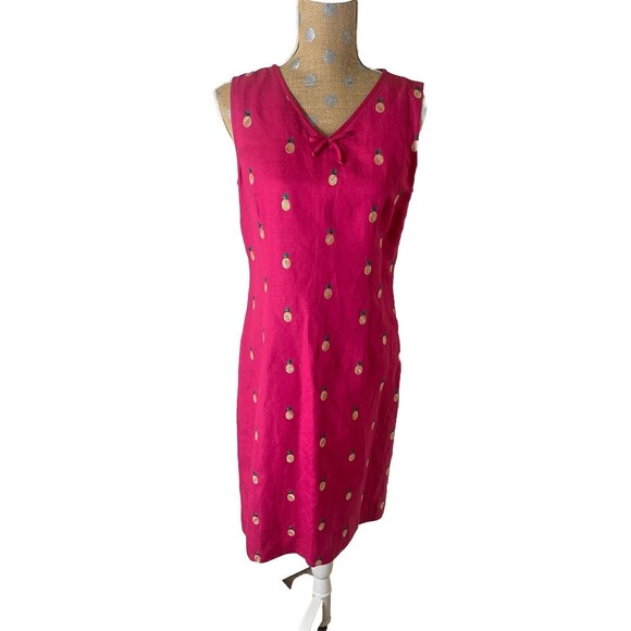 Talbots VtG Pink Pineapple Linen Blend Dress Embroidered Dress USA Summer 8 - Picture 1 of 14